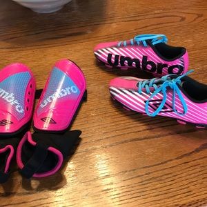 Umbro soccer cleats and shin guards